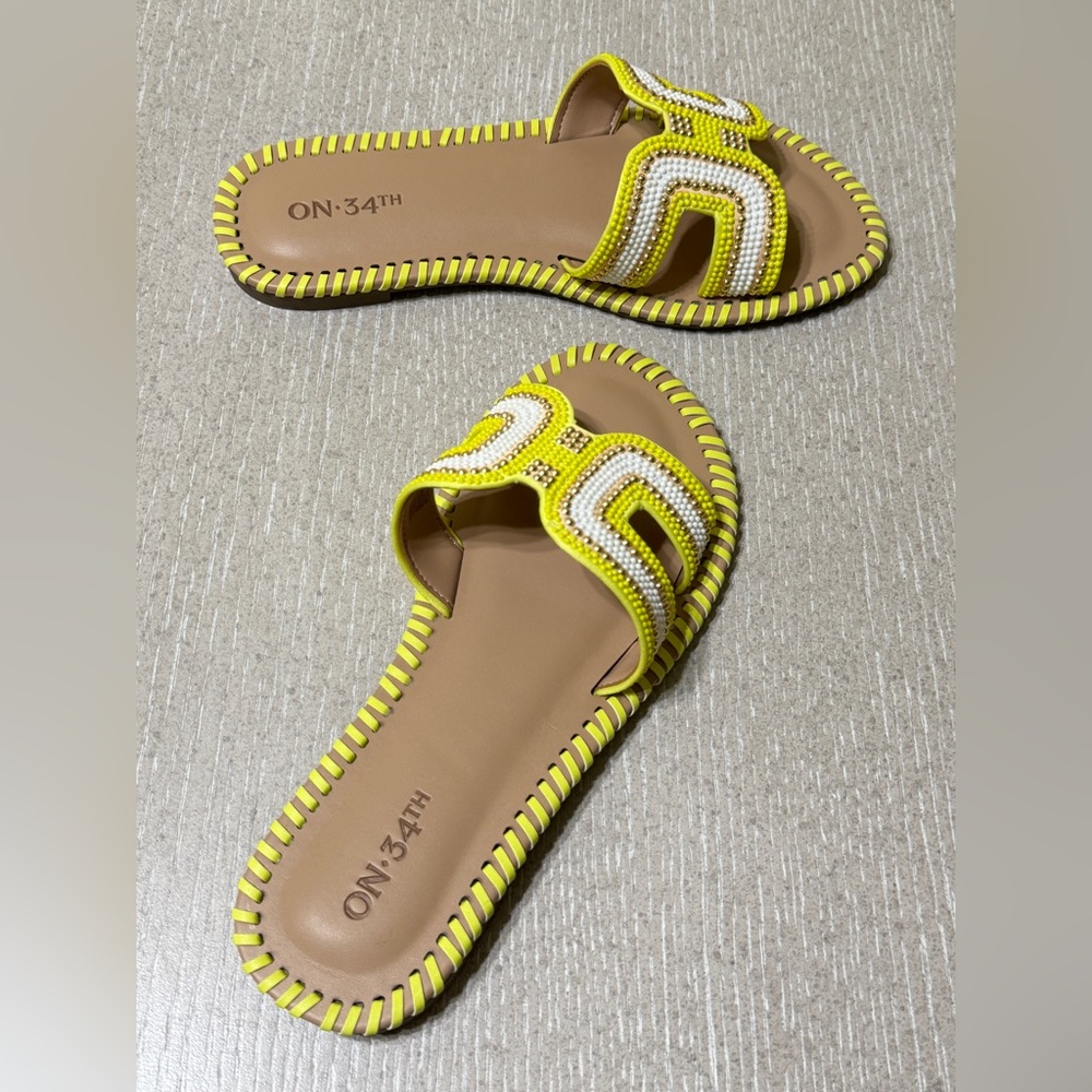 On 34th Mansi Beaded Yellow Slide Sandals - Picture 3 of 3